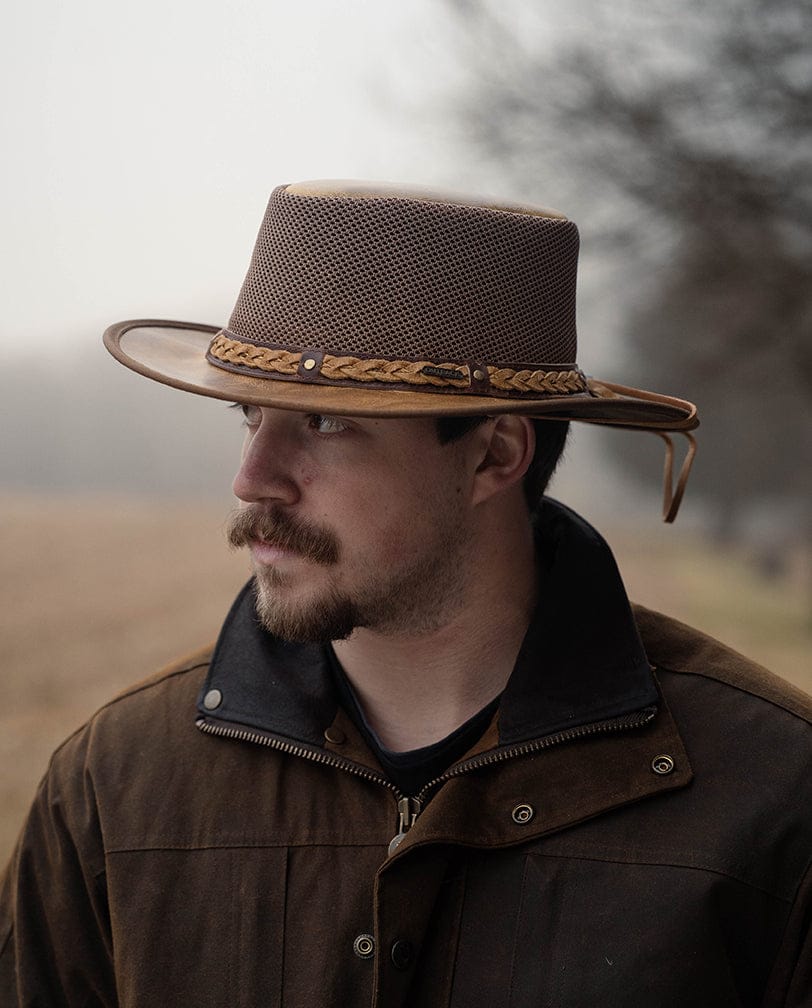 Outback Trading Company Wagga Wagga with Mesh Leather Hat Leather Hats