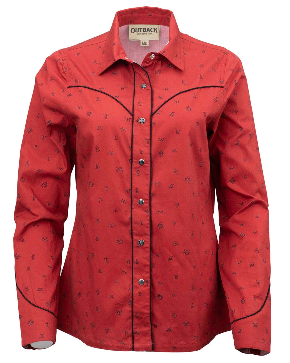 Outback Trading Company Women’s Cattle Brand Shirt Red / SM 40308-RED-SM 789043431117