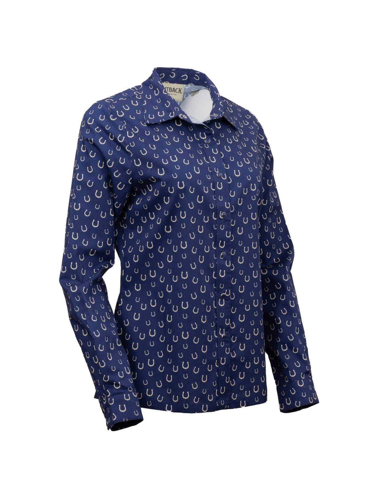 OutbackTrading.com Women's Horseshoe Toss Button Up Shirt - Navy Shirts
