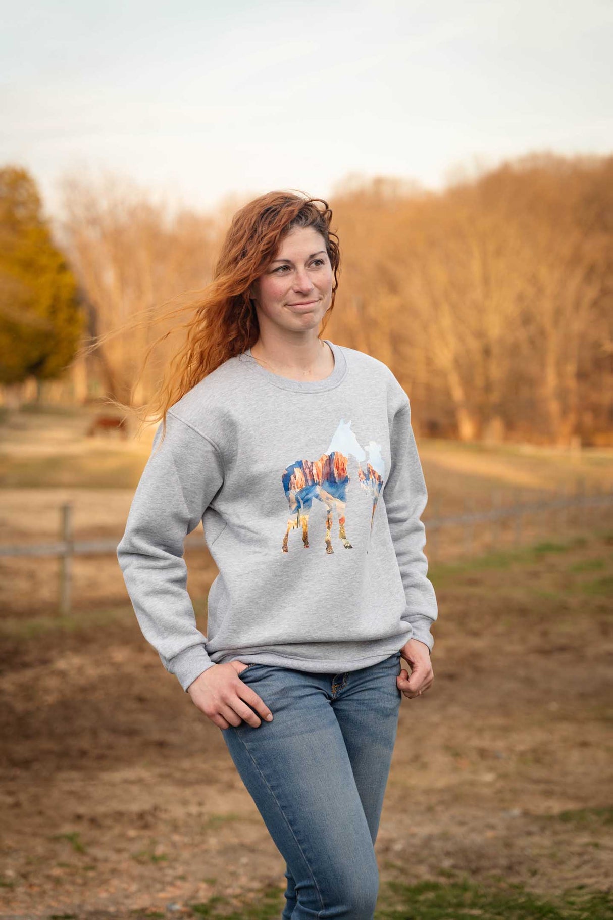 OutbackTrading.com Women's Mountain Silhouette Sweatshirt - Heather Gray Sweatshirts