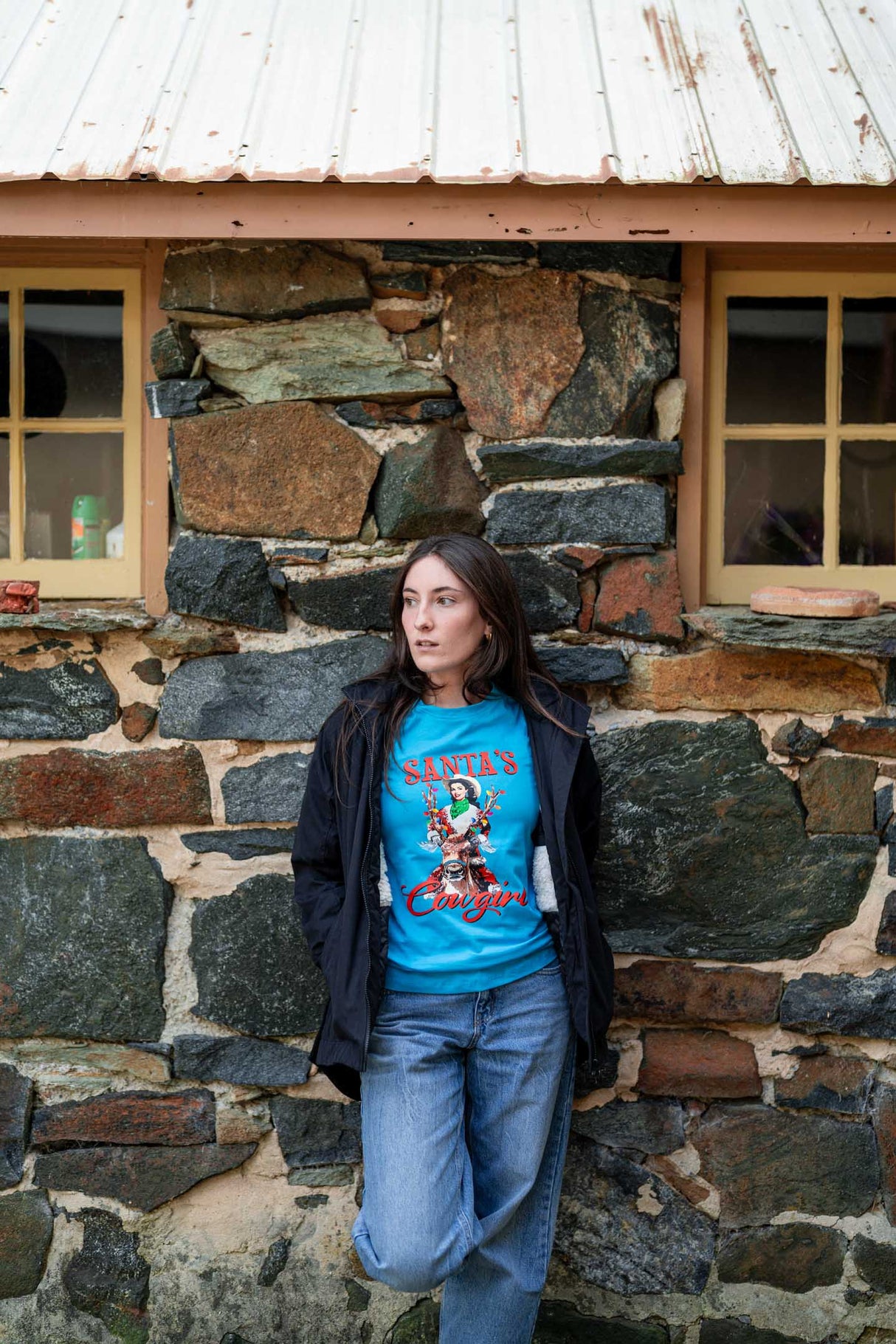 OutbackTrading.com Women's Santa's Cowgirl Tee - Teal Tees