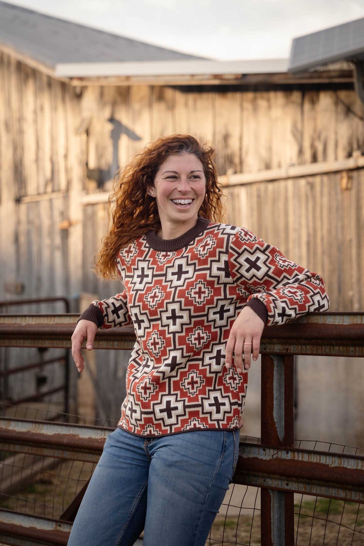 OutbackTrading.com Women's Aztec Cross Sweater - Rust