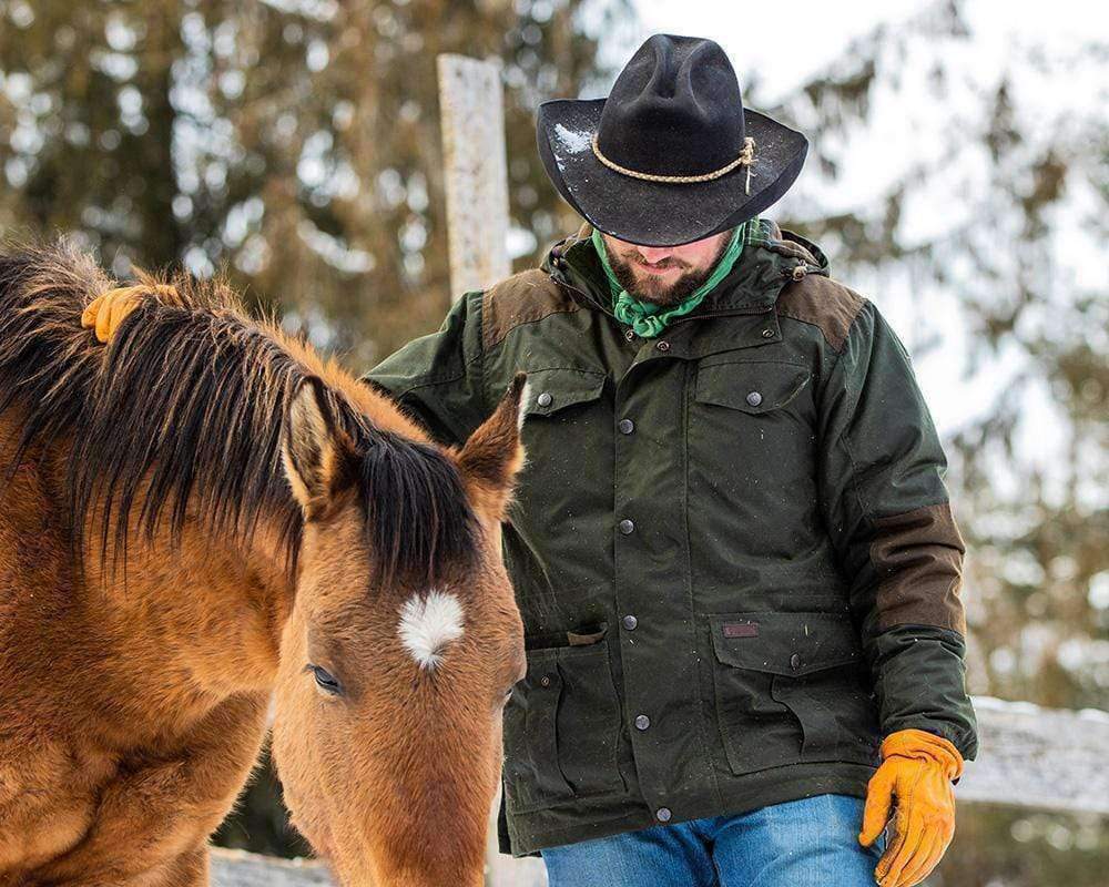 The Brant Oilskin Jacket is perfect for outdoor adventures and cowboys alike.  