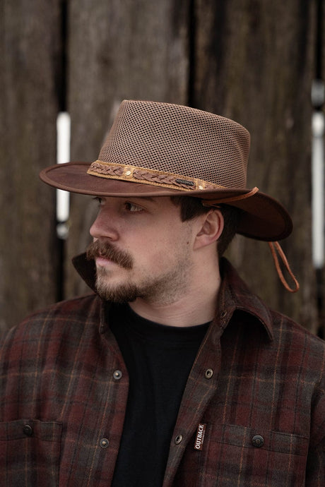 Outback Trading Company Wagga Wagga with Mesh Leather Hat Leather Hats
