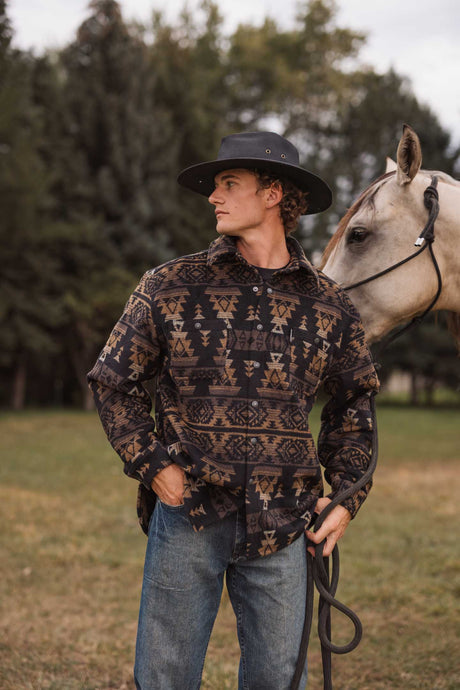 OutbackTrading.com Men's Hudson Shirt Jacket - Black/brown Coats & Jackets