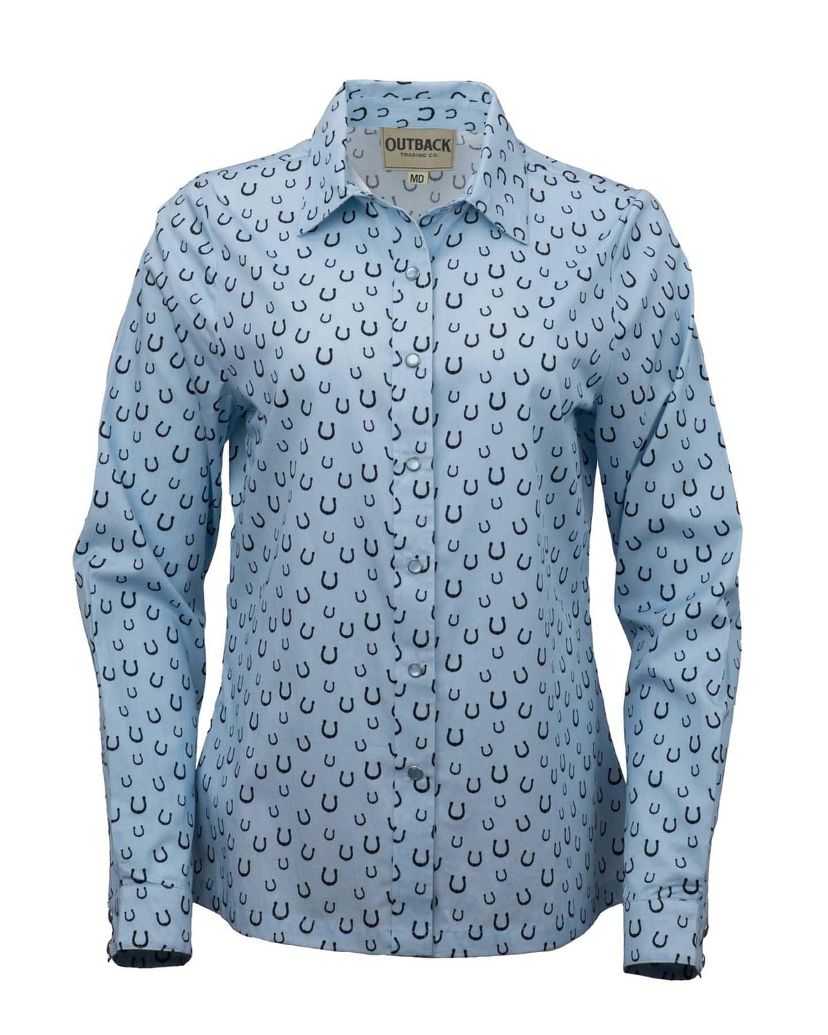OutbackTrading.com Women's Horseshoe Toss Button Up Shirt - Light Blue Light Blue / SM 40362-LBL-SM 789043441604 Shirts