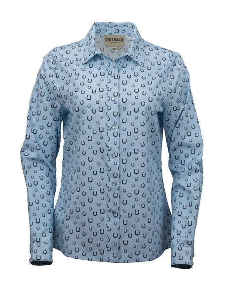OutbackTrading.com Women's Horseshoe Toss Button Up Shirt - Light Blue Light Blue / SM 40362-LBL-SM 789043441604 Shirts