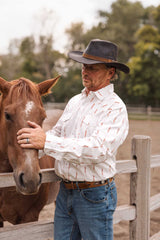 OutbackTrading.com Men's Cattle Skull Stripe Shirt - White Shirts
