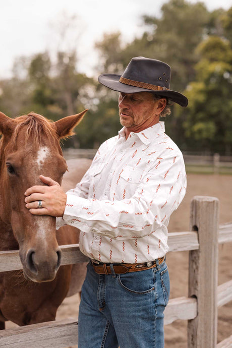 OutbackTrading.com Men's Cattle Skull Stripe Shirt - White Shirts