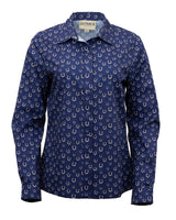 OutbackTrading.com Women's Horseshoe Toss Button Up Shirt - Navy Navy / SM 40362-NVY-SM 789043441673 Shirts