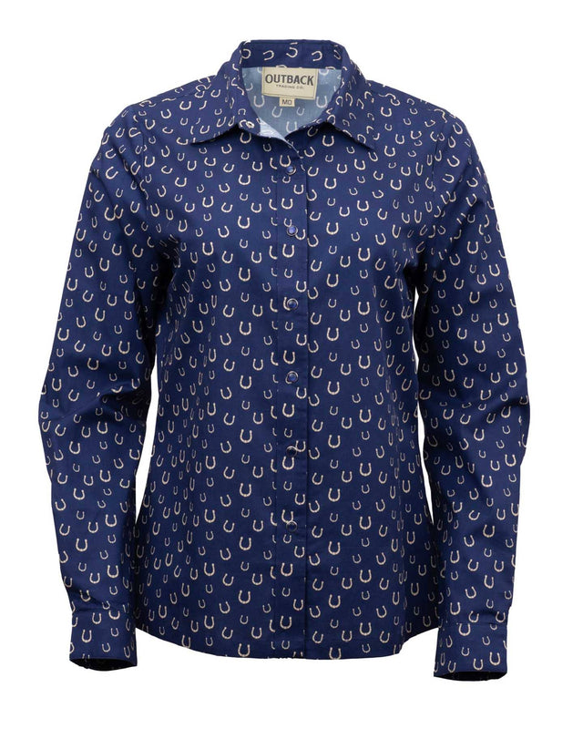 OutbackTrading.com Women's Horseshoe Toss Button Up Shirt - Navy Navy / SM 40362-NVY-SM 789043441673 Shirts