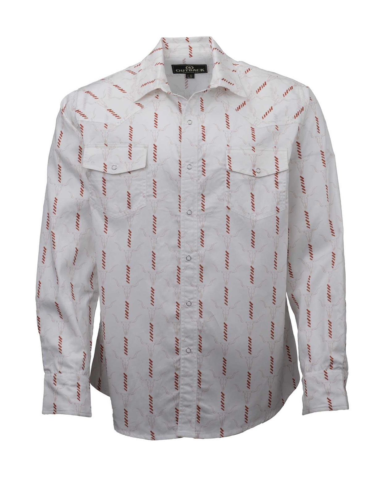 OutbackTrading.com Men's Cattle Skull Stripe Shirt - White White / SM 40374-WHI-SM 789043442199 Shirts
