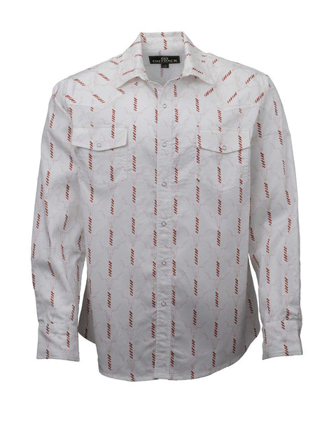 OutbackTrading.com Men's Cattle Skull Stripe Shirt - White White / SM 40374-WHI-SM 789043442199 Shirts