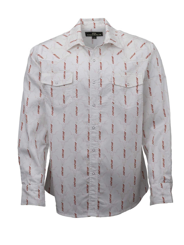 OutbackTrading.com Men's Cattle Skull Stripe Shirt - White White / SM 40374-WHI-SM 789043442199 Shirts
