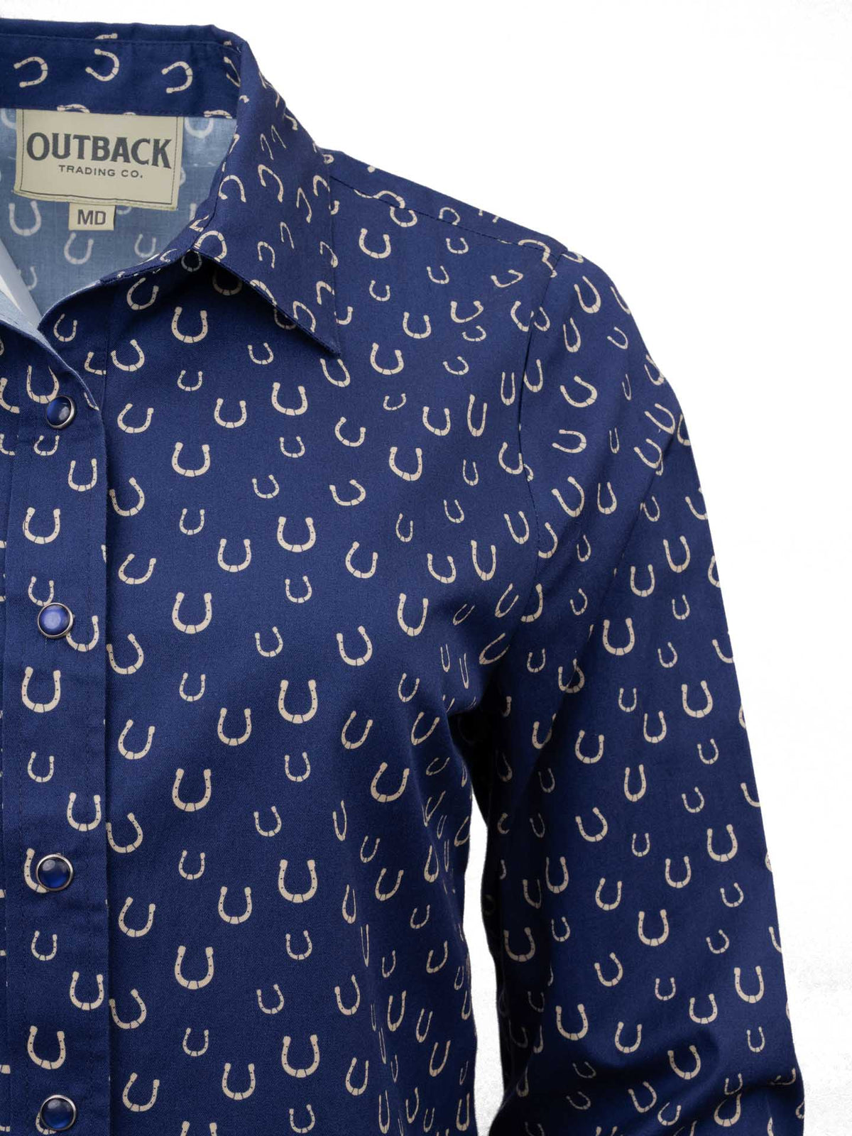 OutbackTrading.com Women's Horseshoe Toss Button Up Shirt - Navy Shirts