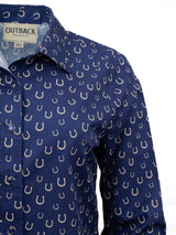 OutbackTrading.com Women's Horseshoe Toss Button Up Shirt - Navy Shirts