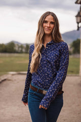 OutbackTrading.com Women's Horseshoe Toss Button Up Shirt - Navy Shirts