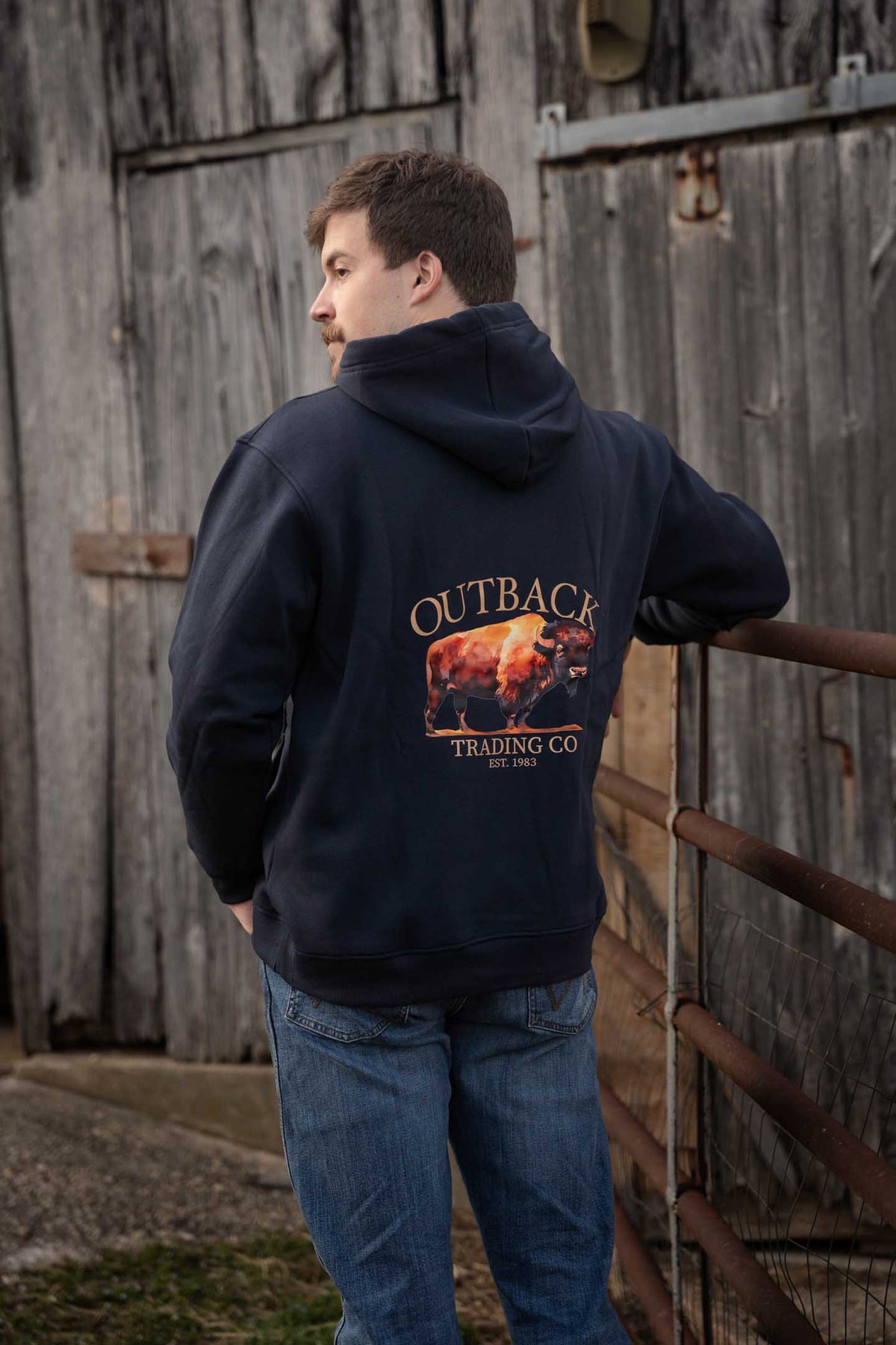 OutbackTrading.com Men's Bison Hoodie - Midnight Sweatshirts