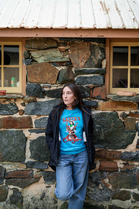 OutbackTrading.com Women's Santa's Cowgirl Tee - Teal Tees